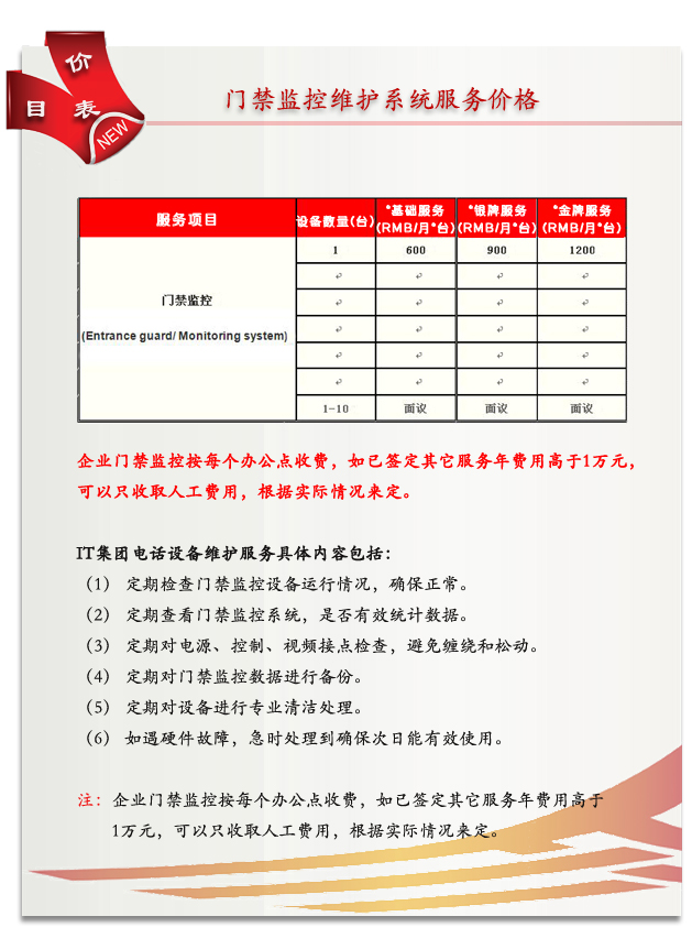 門禁監(jiān)控維護(hù)服務(wù)費(fèi)用